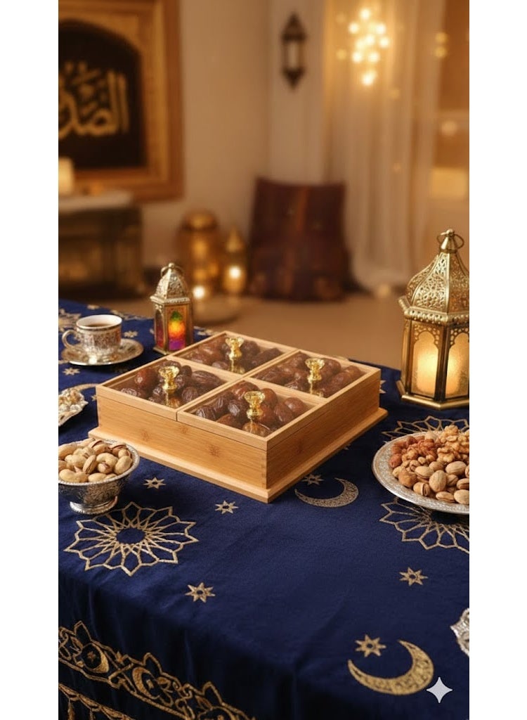 Premium Wooden 4-Compartment Serving Box with Transparent Lids - Elegant Organizer for Nuts, Dates, and Sweets - Image 3